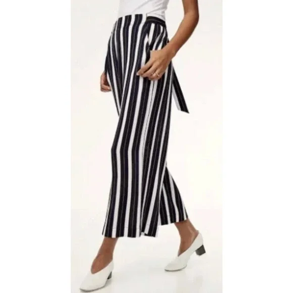 Aritzia Wilfred S Faun $178 Striped Gaucho Wide Leg Pants High Rise Crop Blue - Picture 5 of 15